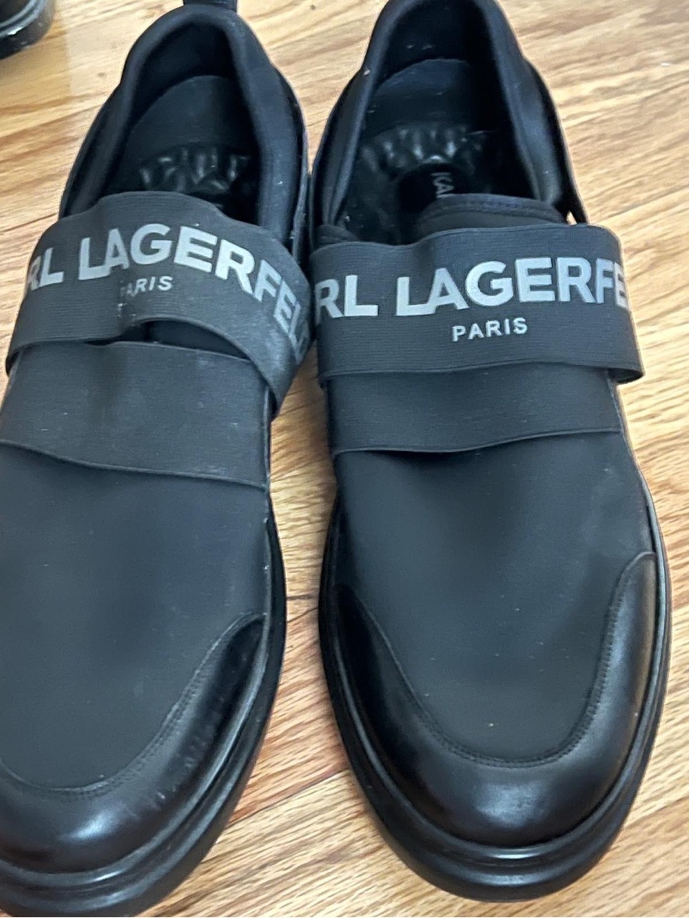 Karl Lagerfeld Black Men’s Slip-On Loafers with Logo Strap